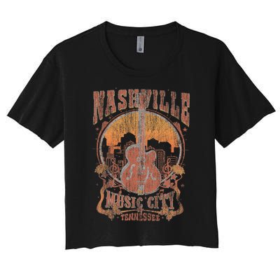 Nashville Tennessee Guitar Country Music City Guitarist Gift Women's Crop Top Tee