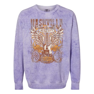 Nashville Tennessee Guitar Country Music City Guitarist Gift Colorblast Crewneck Sweatshirt