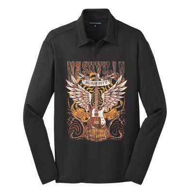 Nashville Tennessee Guitar Country Music City Guitarist Gift Silk Touch Performance Long Sleeve Polo