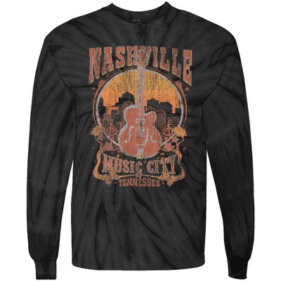 Nashville Tennessee Guitar Country Music City Guitarist Tie-Dye Long Sleeve Shirt