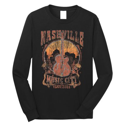 Nashville Tennessee Guitar Country Music City Guitarist Long Sleeve Shirt