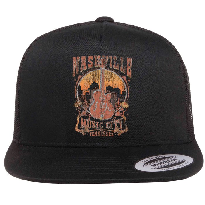 Nashville Tennessee Guitar Country Music City Guitarist Flat Bill Trucker Hat