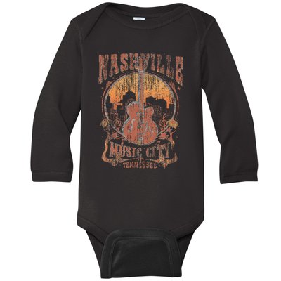 Nashville Tennessee Guitar Country Music City Guitarist Baby Long Sleeve Bodysuit