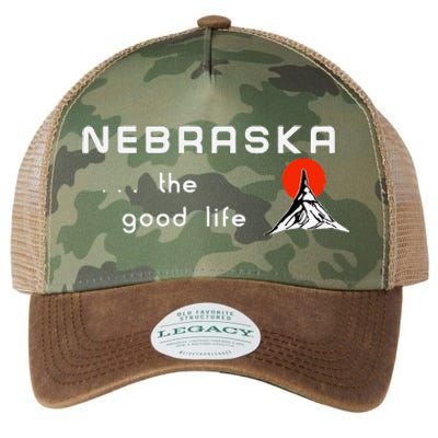 Nebraska The Good Life Vintage Road Sign Legacy Tie Dye Trucker Hat