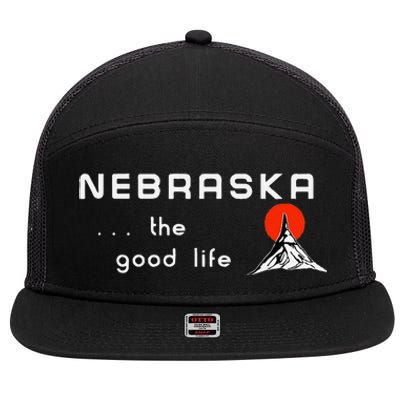 Nebraska The Good Life Vintage Road Sign 7 Panel Mesh Trucker Snapback Hat