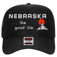 Nebraska The Good Life Vintage Road Sign High Crown Mesh Back Trucker Hat