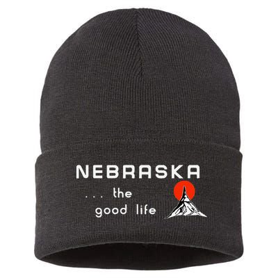 Nebraska The Good Life Vintage Road Sign Sustainable Knit Beanie