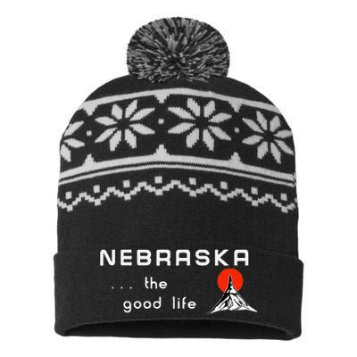 Nebraska The Good Life Vintage Road Sign USA-Made Snowflake Beanie