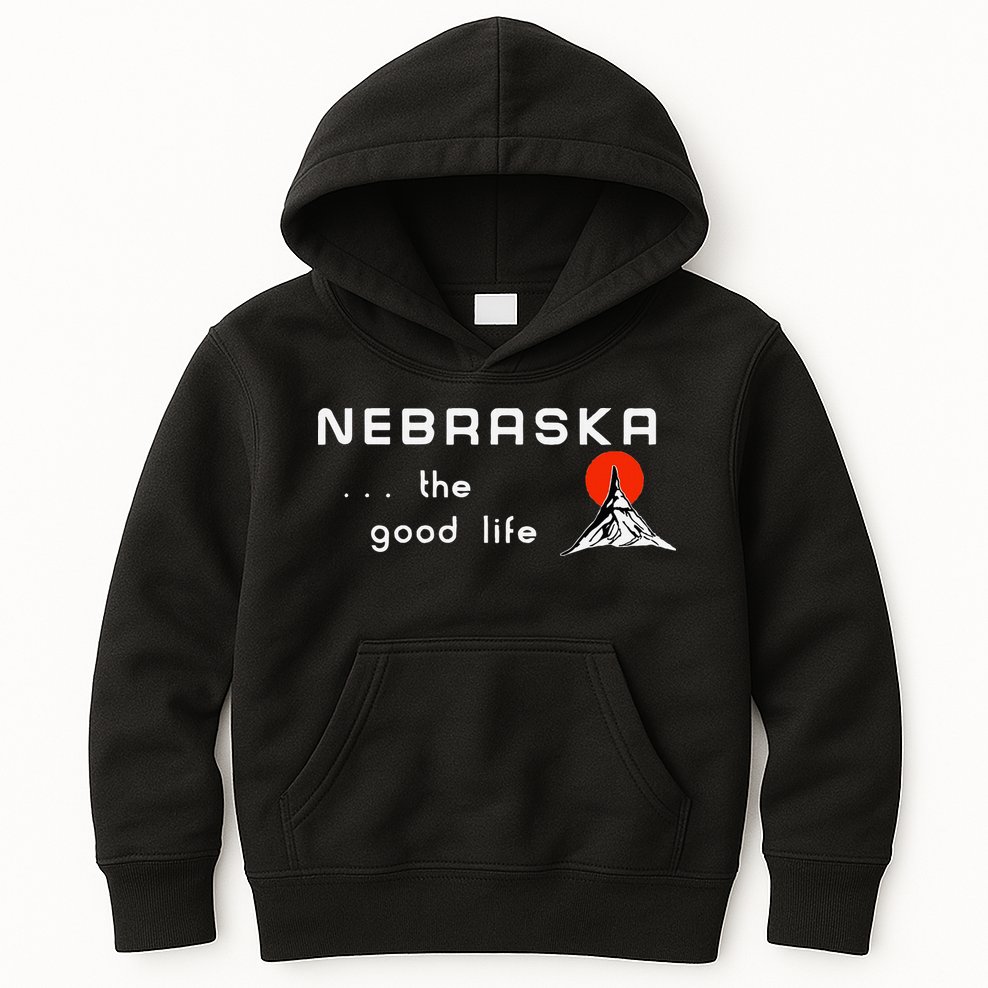 Nebraska The Good Life Vintage Road Sign Kids Hoodie