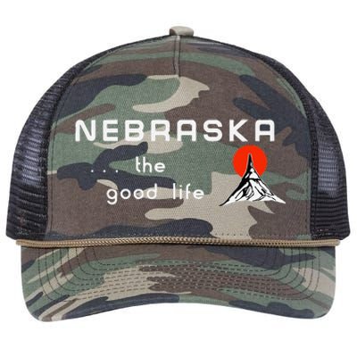 Nebraska The Good Life Vintage Road Sign Retro Rope Trucker Hat Cap