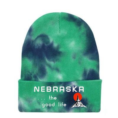 Nebraska The Good Life Vintage Road Sign Tie Dye 12in Knit Beanie