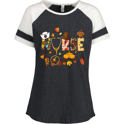 Nurse Thanksgiving  Health Worker Nursing Fall Turkey Enza Ladies Jersey Colorblock Tee