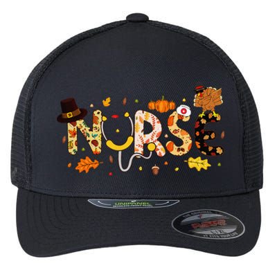 Nurse Thanksgiving Health Worker Nurse Nursing Fall Turkey Flexfit Unipanel Trucker Cap