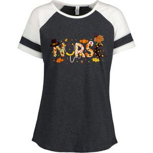 Nurse Thanksgiving Health Worker Nurse Nursing Fall Turkey Enza Ladies Jersey Colorblock Tee