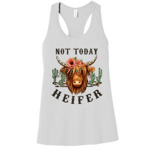 Not Today Heifer Western Country Highland CowDesert Cactus Women's Racerback Tank