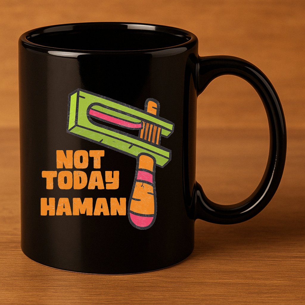 Not Today Haman Costume Purim Queen Esther Party Groggers 11oz C Handle Ceramic Mug