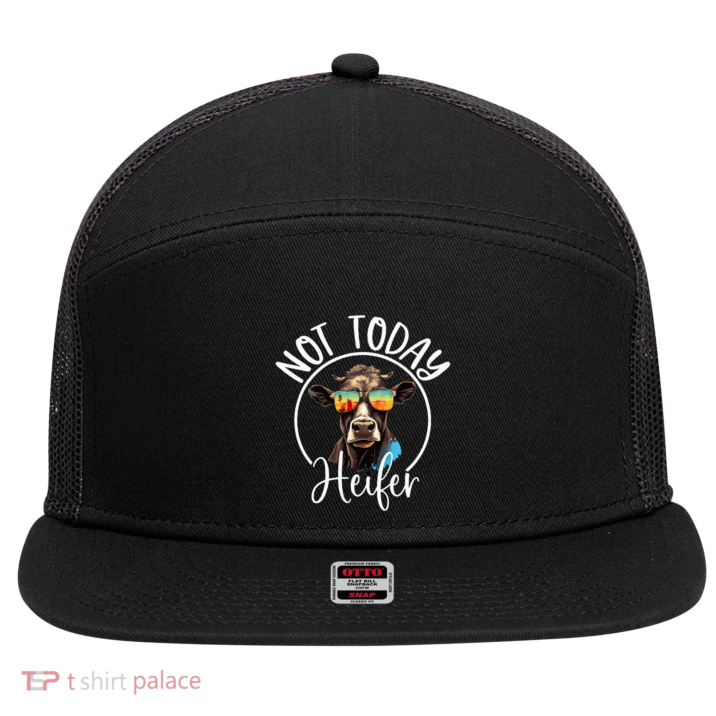 Not Today Heifer Funny Country Life 7 Panel Mesh Trucker Snapback Hat