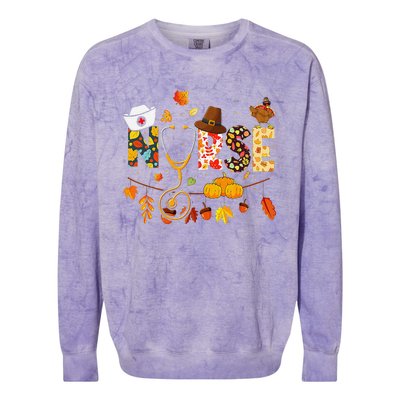 Nurse Thanksgiving Health Worker Nursing Fall Turkey Colorblast Crewneck Sweatshirt