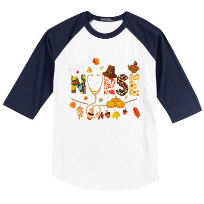 Nurse Thanksgiving Health Worker Nursing Fall Turkey Baseball Sleeve Shirt