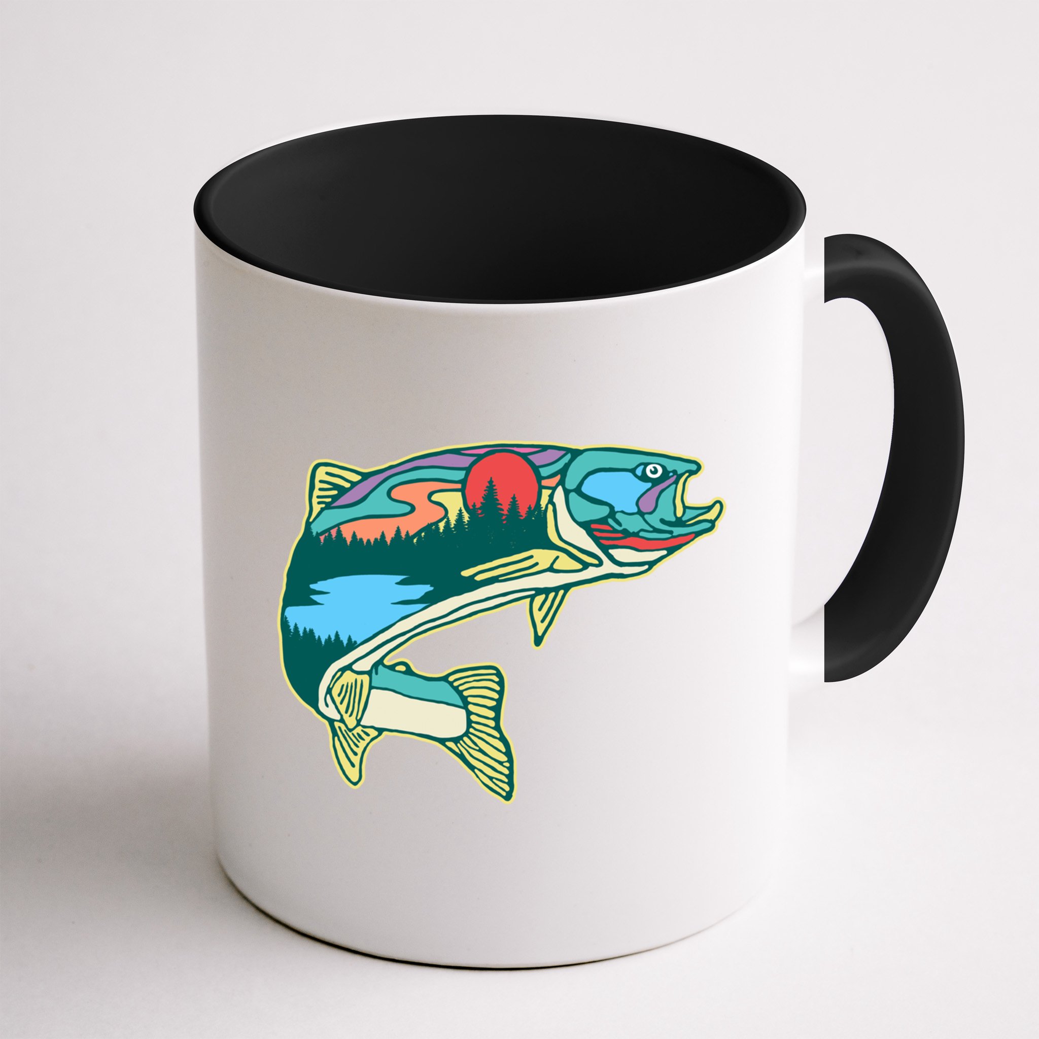 Nature Trout Illustration Vintage Fly Fishing Retro Graphic Gift Mug