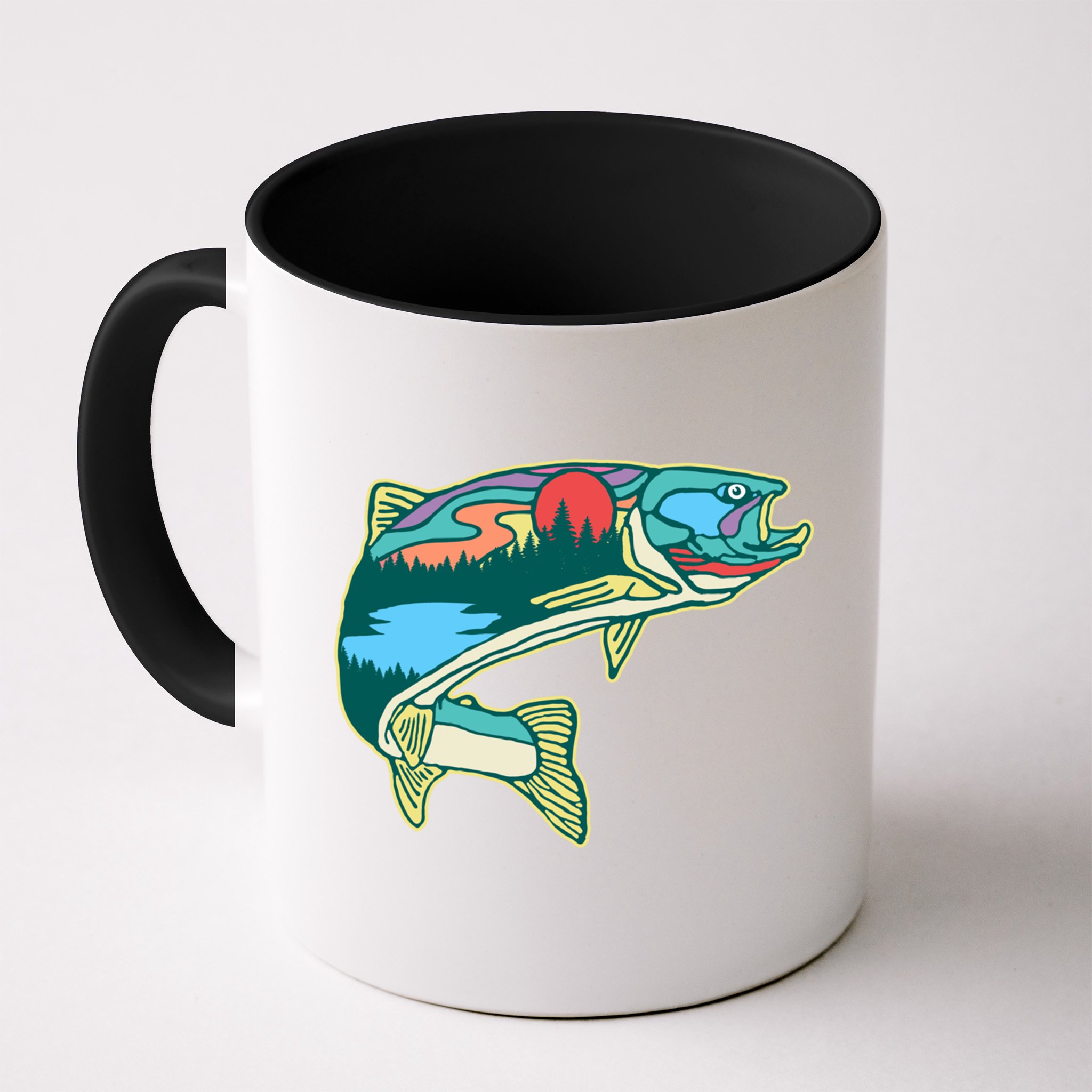Nature Trout Illustration Vintage Fly Fishing Retro Graphic Gift Mug