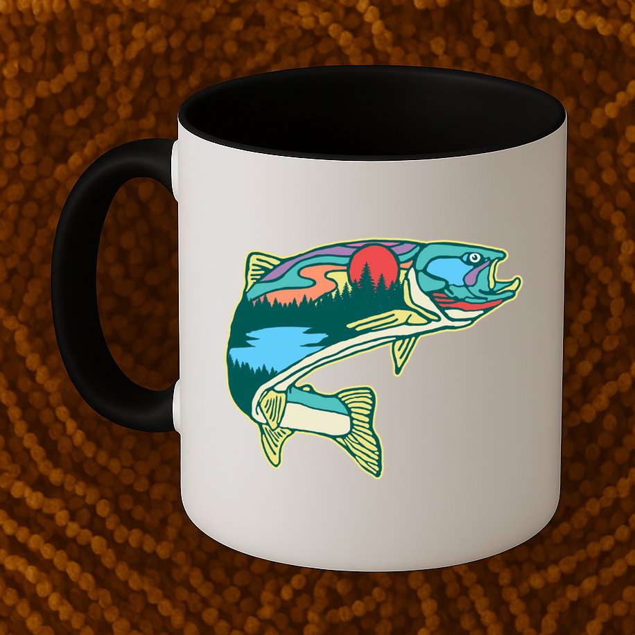 Nature Trout Illustration Vintage Fly Fishing Retro Graphic Gift Mug