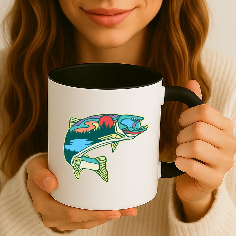 Nature Trout Illustration Vintage Fly Fishing Retro Graphic Gift Mug