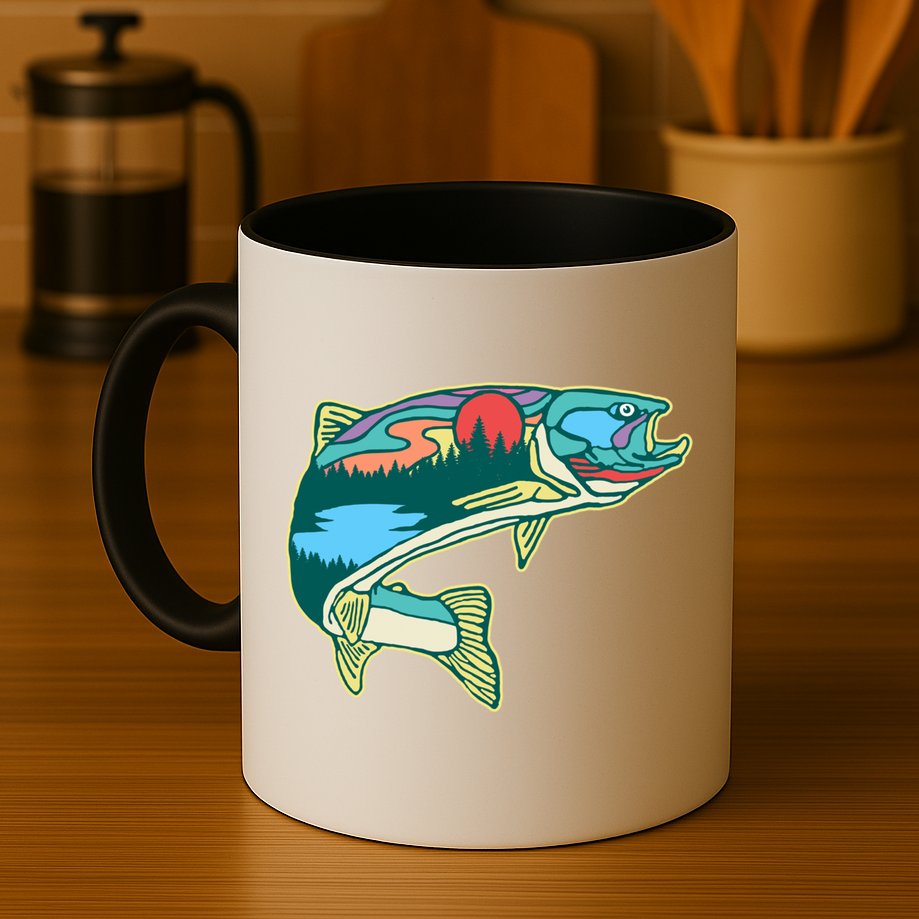 Nature Trout Illustration Vintage Fly Fishing Retro Graphic Gift Mug