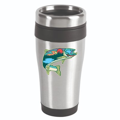 Nature Trout Illustration Vintage Fly Fishing Retro Graphic Gift 16oz Travel Tumbler
