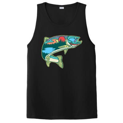 Nature Trout Illustration Vintage Fly Fishing Retro Graphic Gift PosiCharge Competitor Tank