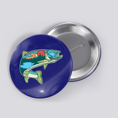 Nature Trout Illustration Vintage Fly Fishing Retro Graphic Gift Button