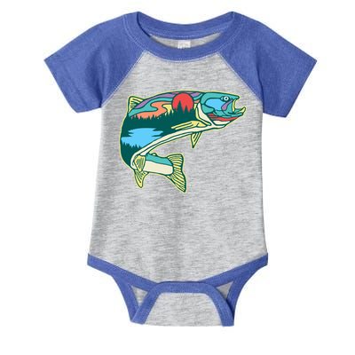 Nature Trout Illustration Vintage Fly Fishing Retro Graphic Gift Infant Baby Jersey Bodysuit