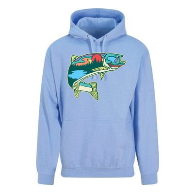 Nature Trout Illustration Vintage Fly Fishing Retro Graphic Gift Unisex Surf Hoodie