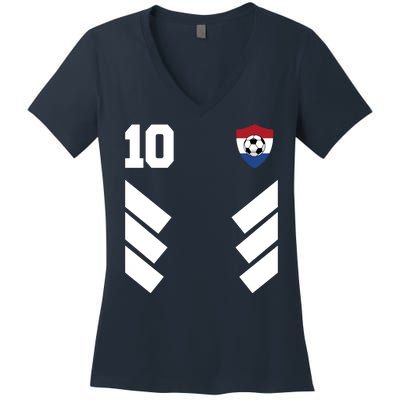 Netherlands Team Jersey Soccer Crest Women's V-Neck T-Shirt