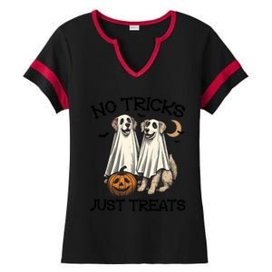 No Tricks Just Treats Cute Skeleton Dog Dog Halloween Cool Gift Ladies Halftime Notch Neck Tee