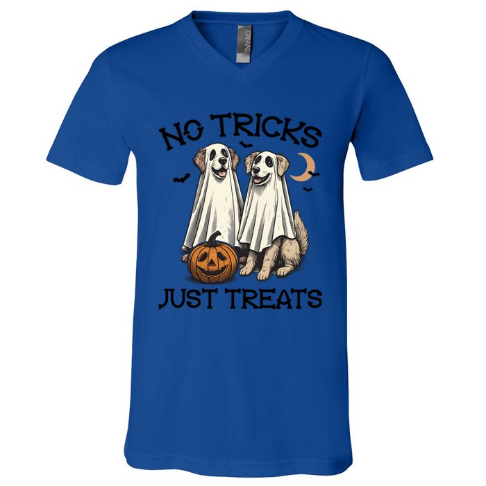 No Tricks Just Treats Cute Skeleton Dog Dog Halloween Cool Gift V-Neck T-Shirt