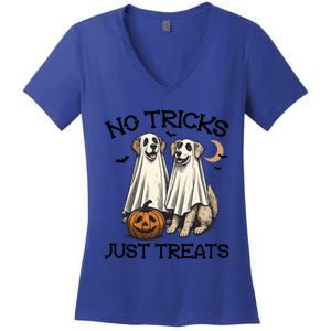 No Tricks Just Treats Cute Skeleton Dog Dog Halloween Cool Gift Women's V-Neck T-Shirt