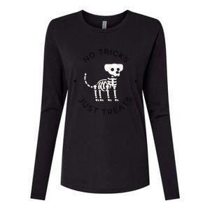 No Tricks Just Treats Dog Halloween Cute Skeleton Dog Great Gift Womens Cotton Relaxed Long Sleeve T-Shirt