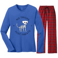 No Tricks Just Treats Dog Halloween Cute Skeleton Dog Great Gift Women's Long Sleeve Flannel Pajama Set 