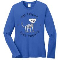 No Tricks Just Treats Dog Halloween Cute Skeleton Dog Great Gift Ladies Long Sleeve Shirt