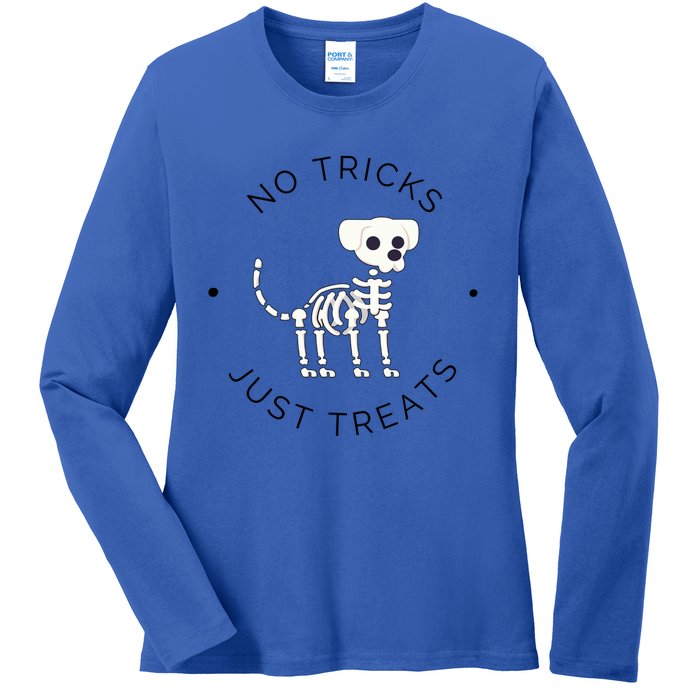 No Tricks Just Treats Dog Halloween Cute Skeleton Dog Great Gift Ladies Long Sleeve Shirt