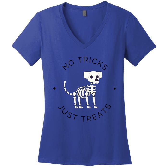 No Tricks Just Treats Dog Halloween Cute Skeleton Dog Great Gift Women's V-Neck T-Shirt