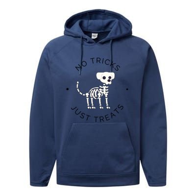 No Tricks Just Treats Dog Halloween Cute Skeleton Dog Great Gift Performance Fleece Hoodie