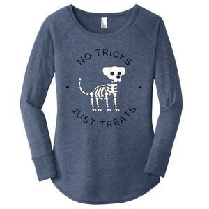 No Tricks Just Treats Dog Halloween Cute Skeleton Dog Great Gift Women's Perfect Tri Tunic Long Sleeve Shirt