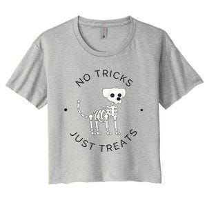 No Tricks Just Treats Dog Halloween Cute Skeleton Dog Great Gift Women's Crop Top Tee