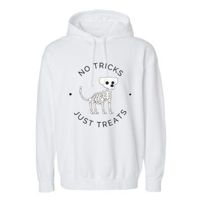 No Tricks Just Treats Dog Halloween Cute Skeleton Dog Great Gift Garment-Dyed Fleece Hoodie