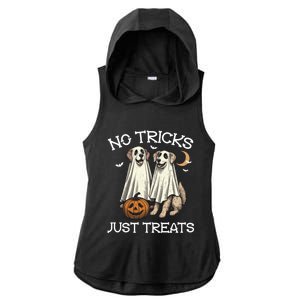 No Tricks Just Treats Dog In Ghost Costume Halloween Design Gift Ladies PosiCharge Tri-Blend Wicking Draft Hoodie Tank