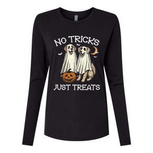 No Tricks Just Treats Dog In Ghost Costume Halloween Design Gift Womens Cotton Relaxed Long Sleeve T-Shirt