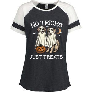 No Tricks Just Treats Dog In Ghost Costume Halloween Design Gift Enza Ladies Jersey Colorblock Tee