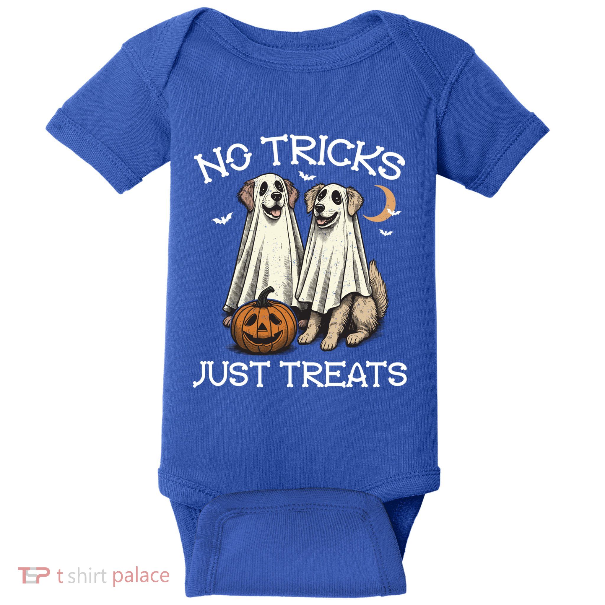 No Tricks Just Treats Dog In Ghost Costume Halloween Design Gift Baby Bodysuit